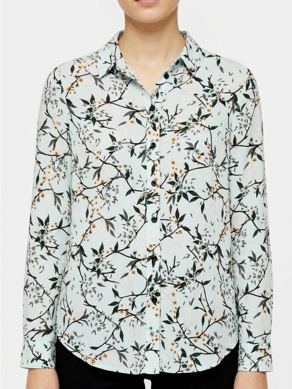 Topshop Petite Floral Button Down Blouse Mintβ Green Size 4